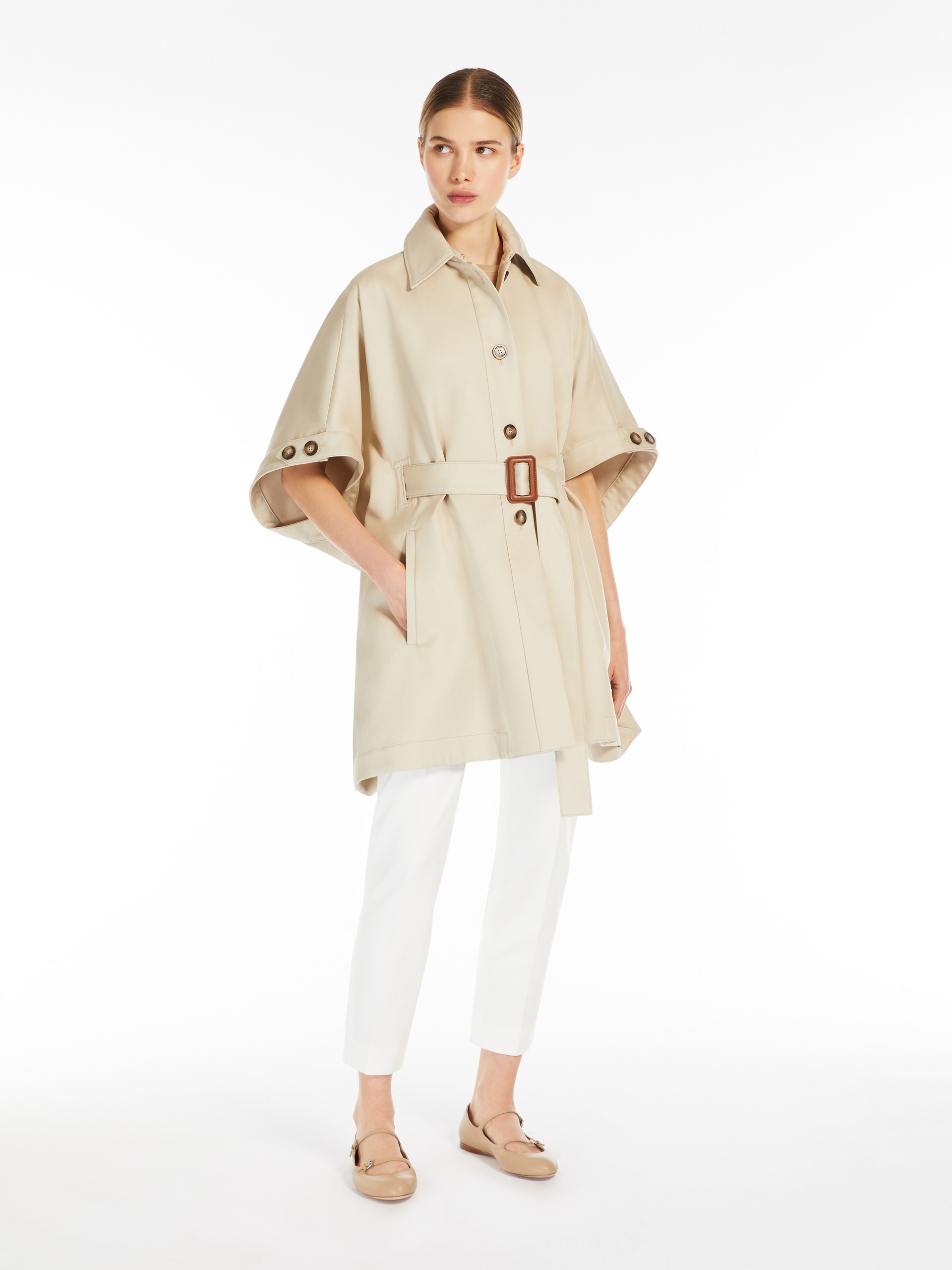 AGAPE Water-repellent cotton midi cape - 2