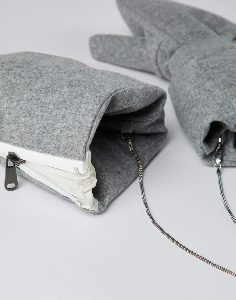 Brunello Cucinelli Bonded wool flannel mittens with precious chain outlook