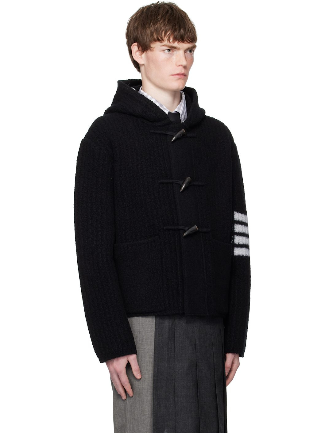 Black Intarsia 4-Bar Boiled Merino Wool Jacket - 2