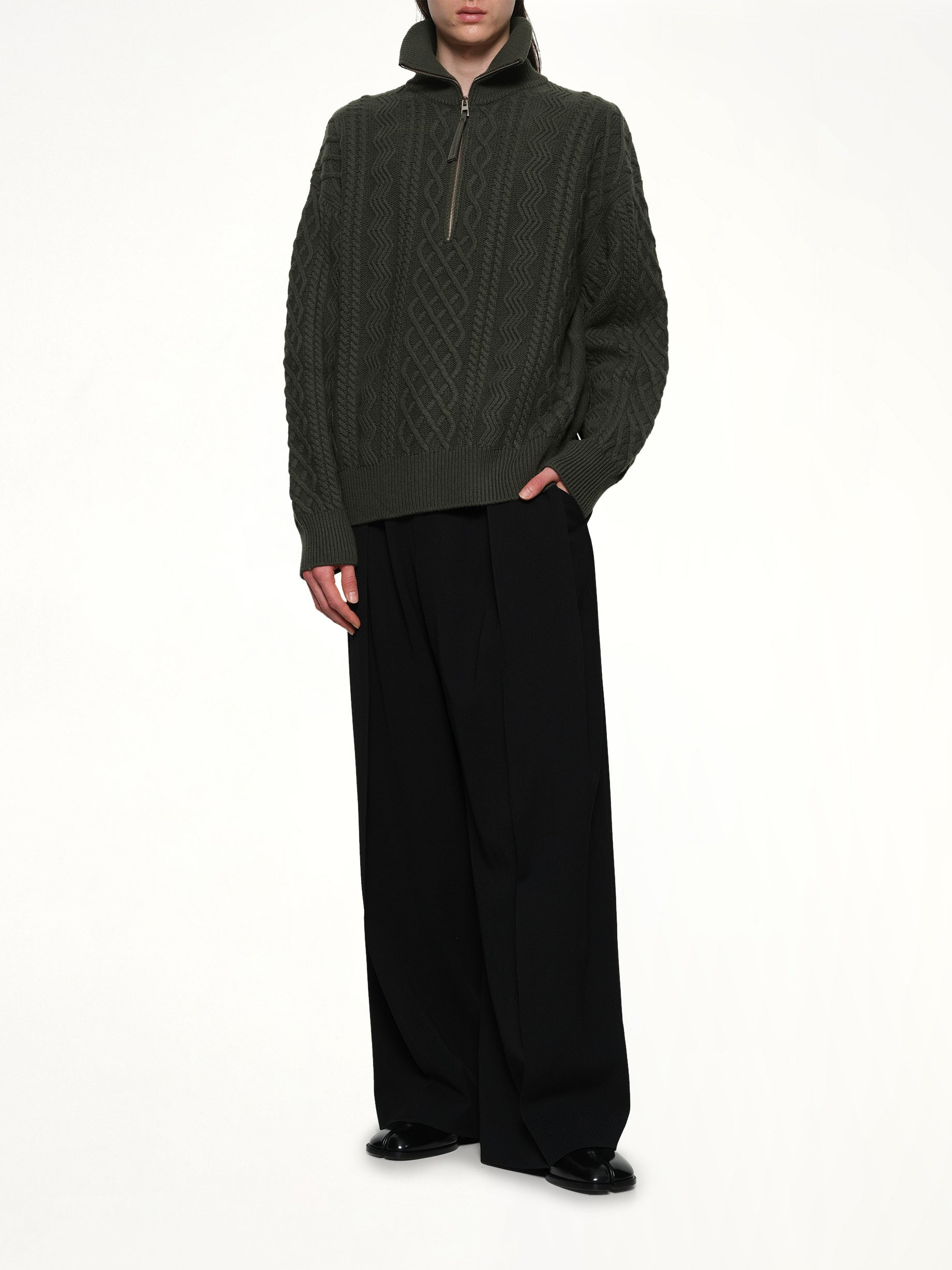 Zip Up Sweater in Khaki Green - 4