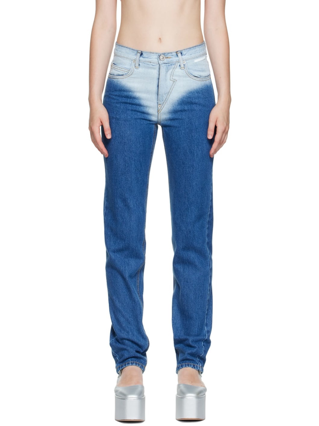 Blue Washed Straight Jeans - 1