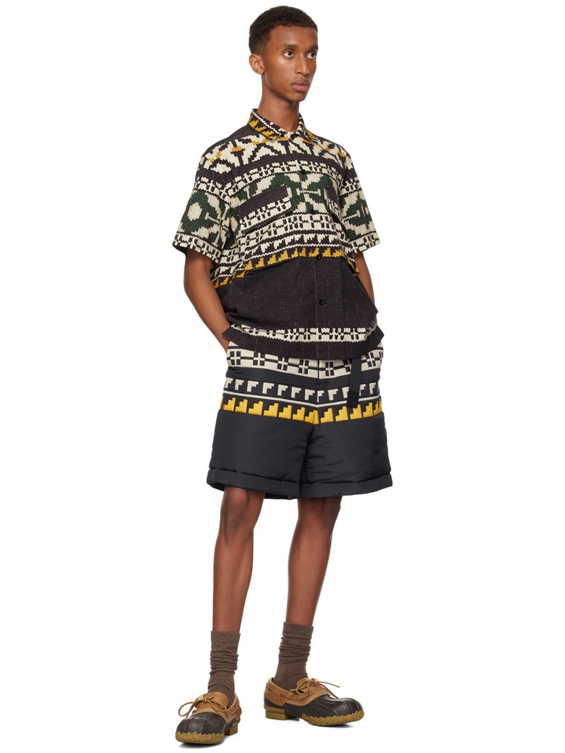 sacai Black & Green Knit Pattern Quilted Shorts outlook