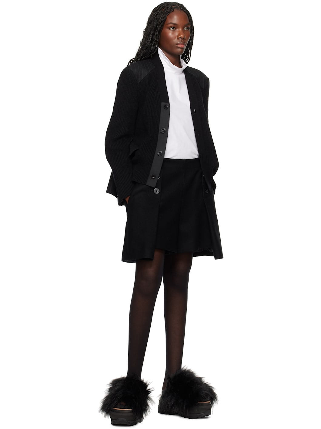 Black Wool Melton Shorts - 4