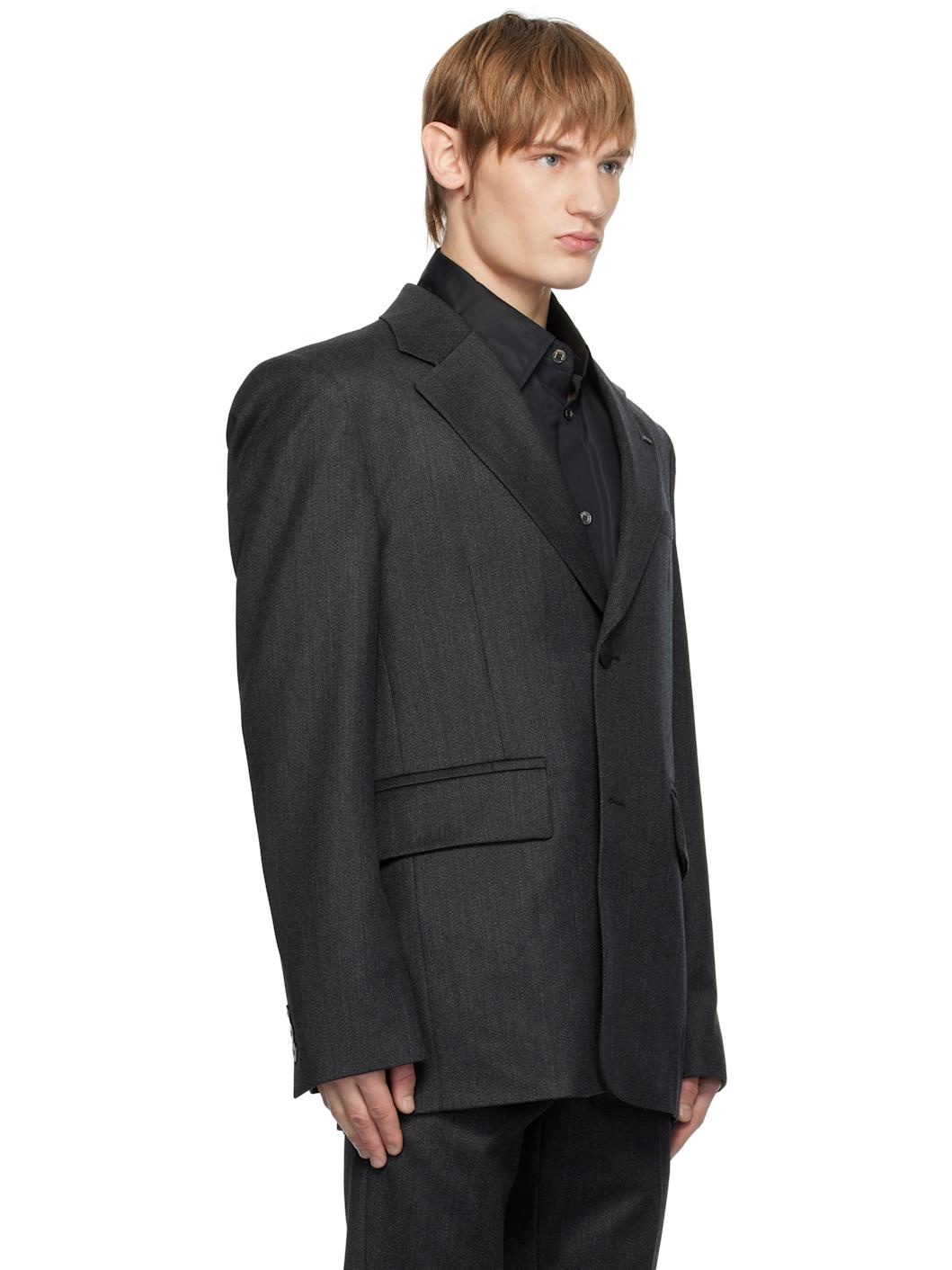 Gray Wool Single Blazer - 2