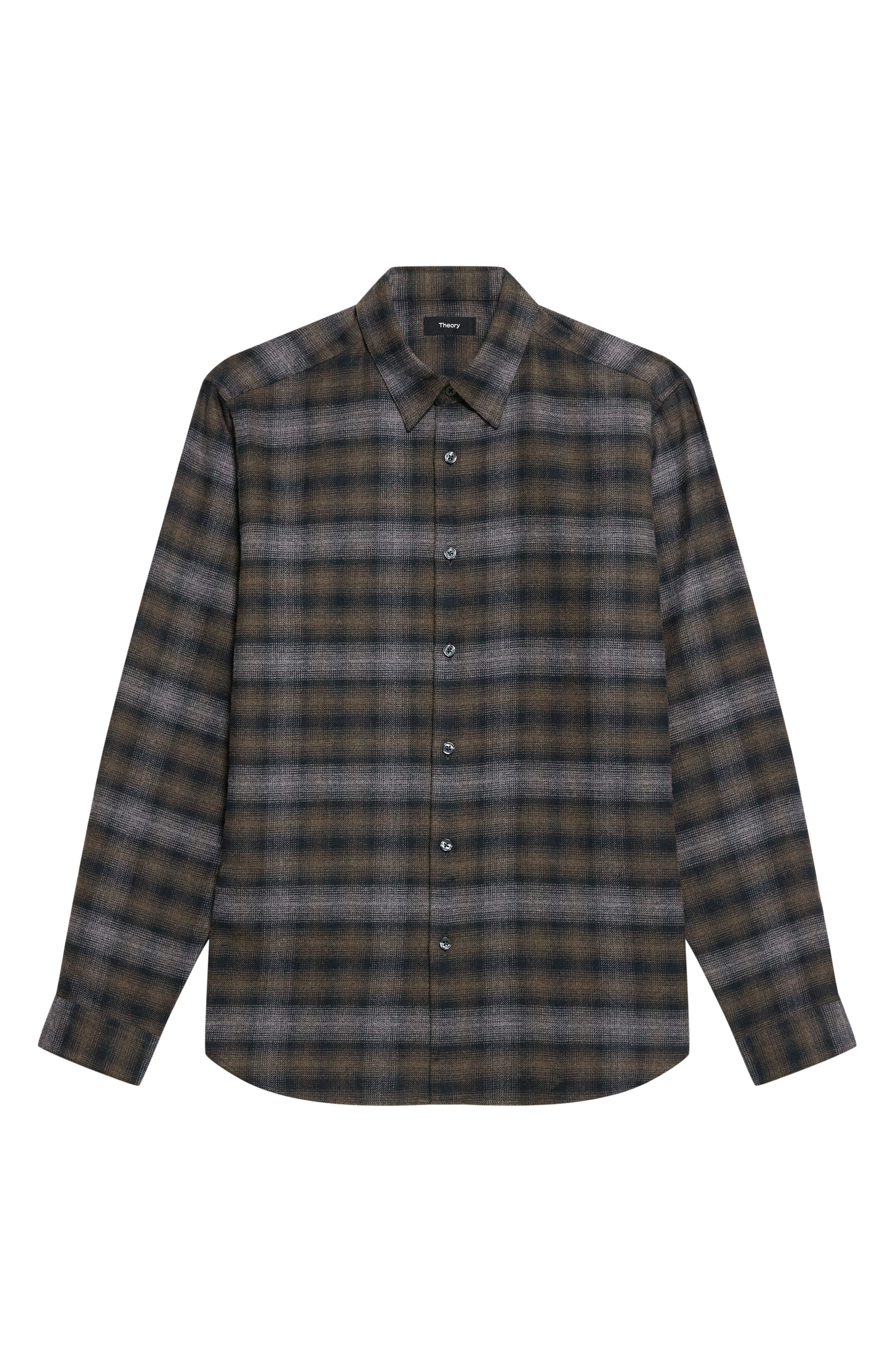 Theory Irving Plaid Cotton Flannel Button-Up Shirt in Duffle Melange-Qi9 at Nordstrom - 5