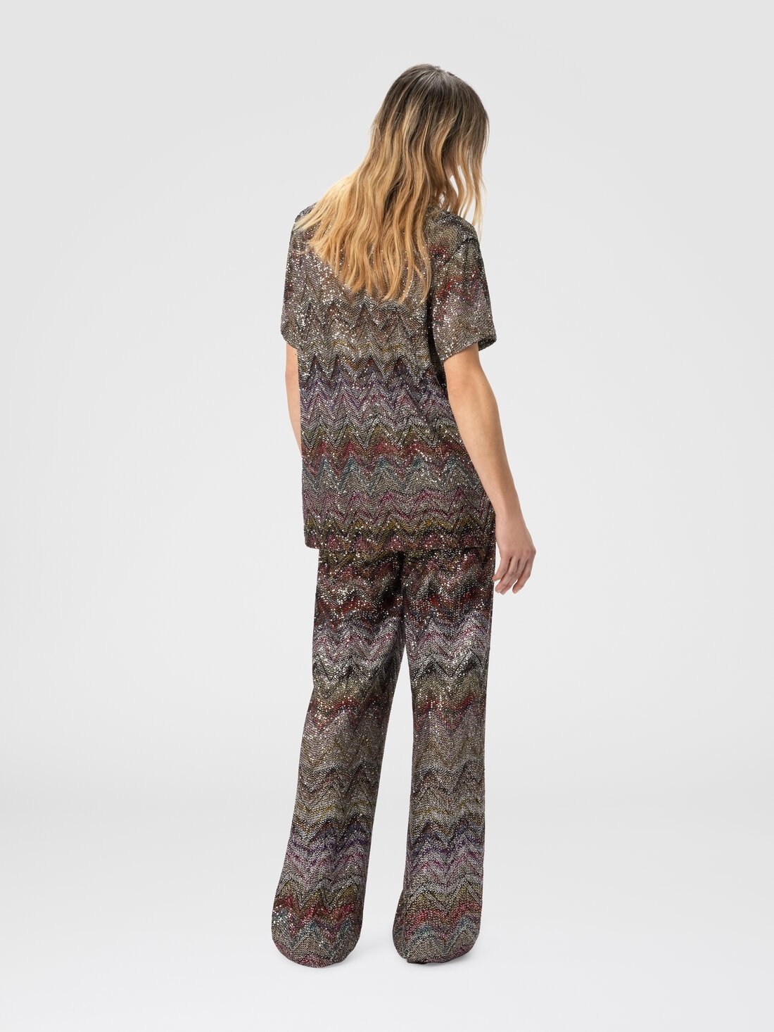 Short Sleeve T-Shirt with Zigzag and Sequins - 3