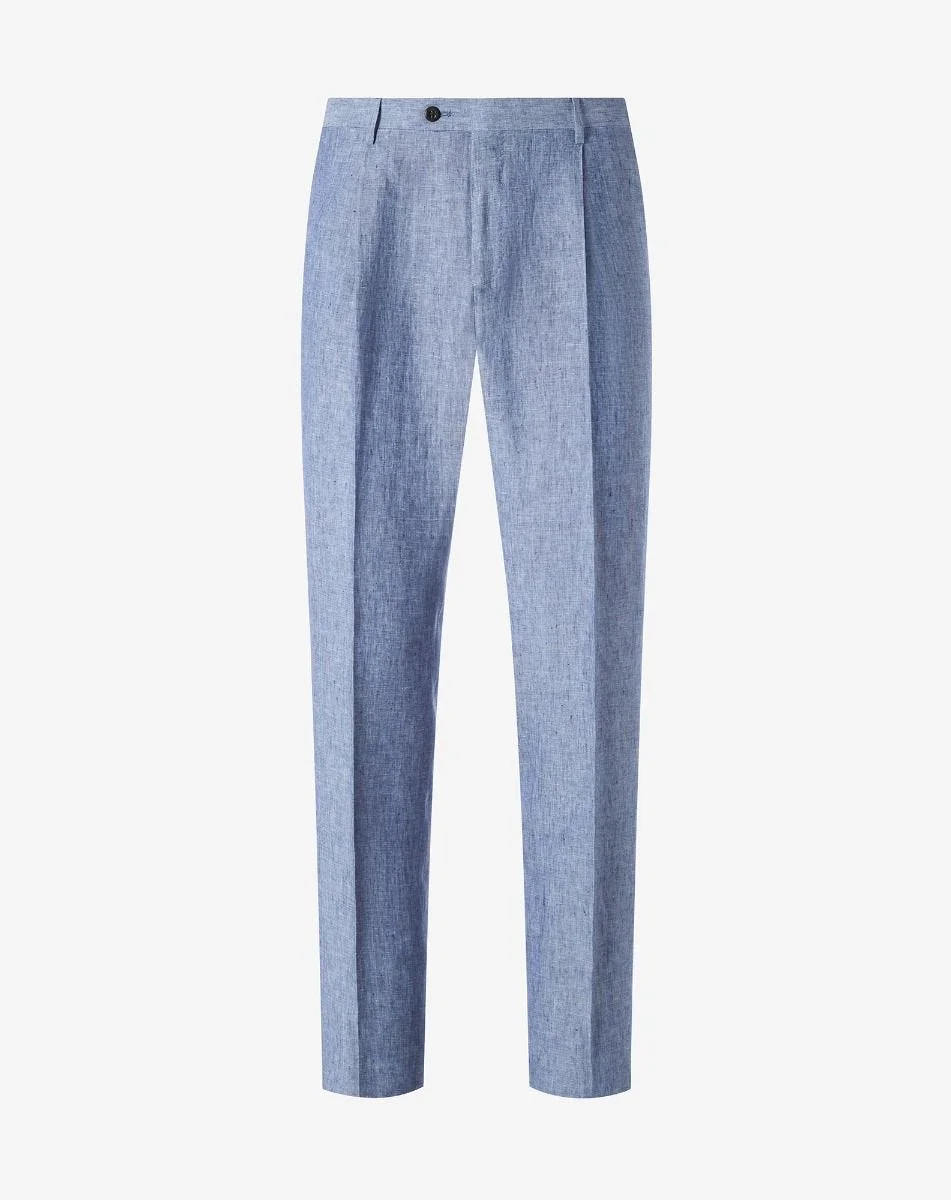 Single-dart denim blue trousers made from pure linen chambray - 1