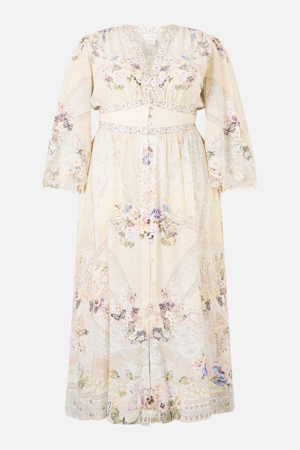 KIMONO SLEEVE DRESS WITH SHIRRING DETAIL LACED WITH LOVE - 1