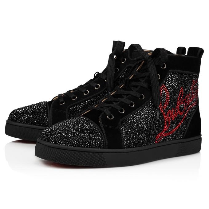Christian Louboutin Navy Louis Strass Flat BLACK INDIAM SIAM REVERSIBLE
