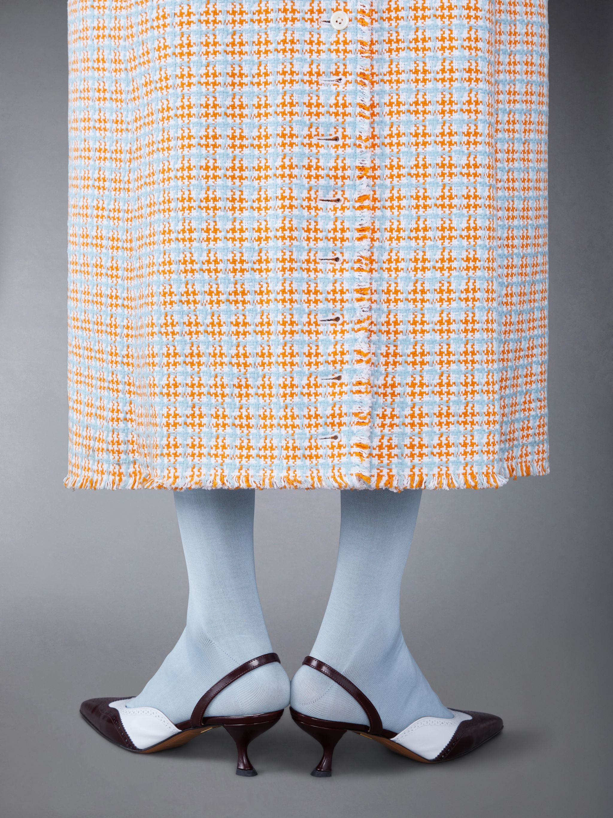 Check Summer Tweed Fray Wide Lapel Coat - 5