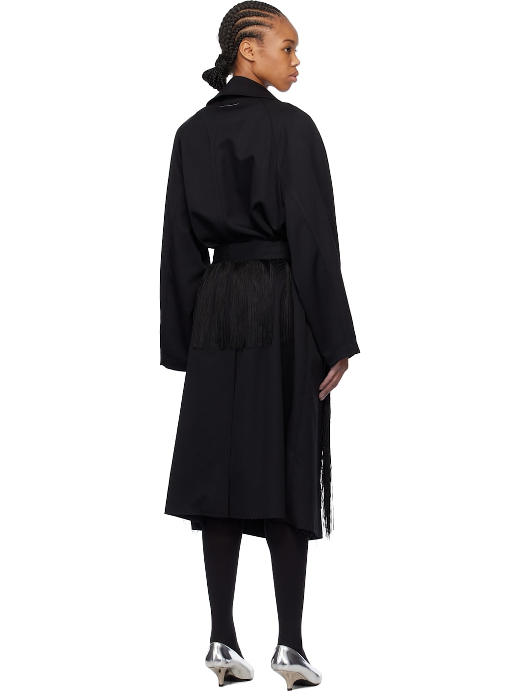 Black Wool Gabardine Trench Coat - 3