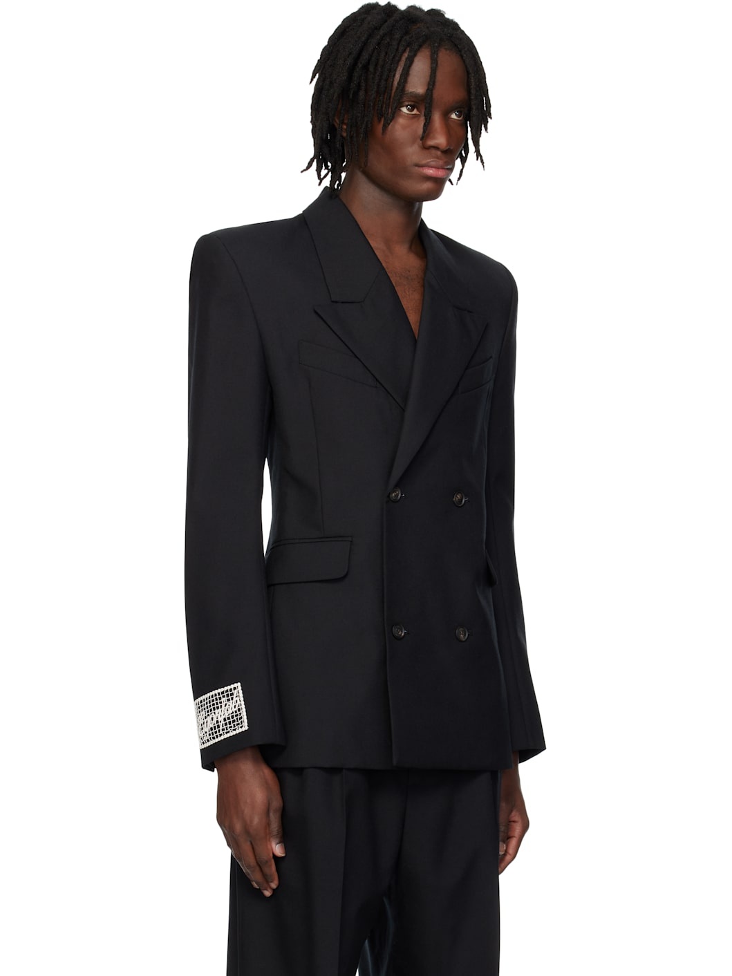 Black Fitted Double Breasted Blazer - 2