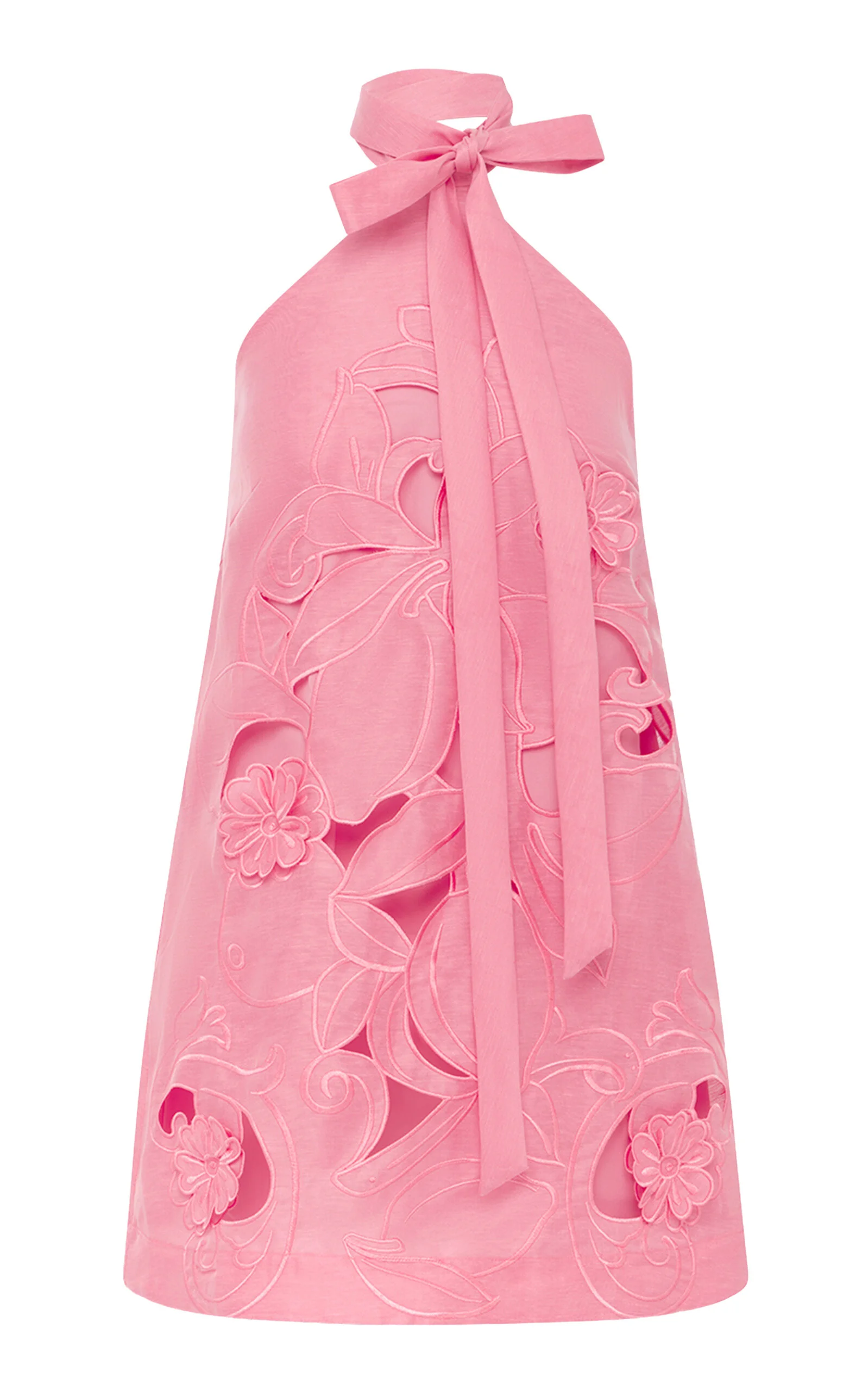 Lola Floral-Appliqued Linen-Blend Halter Mini Dress pink - 1