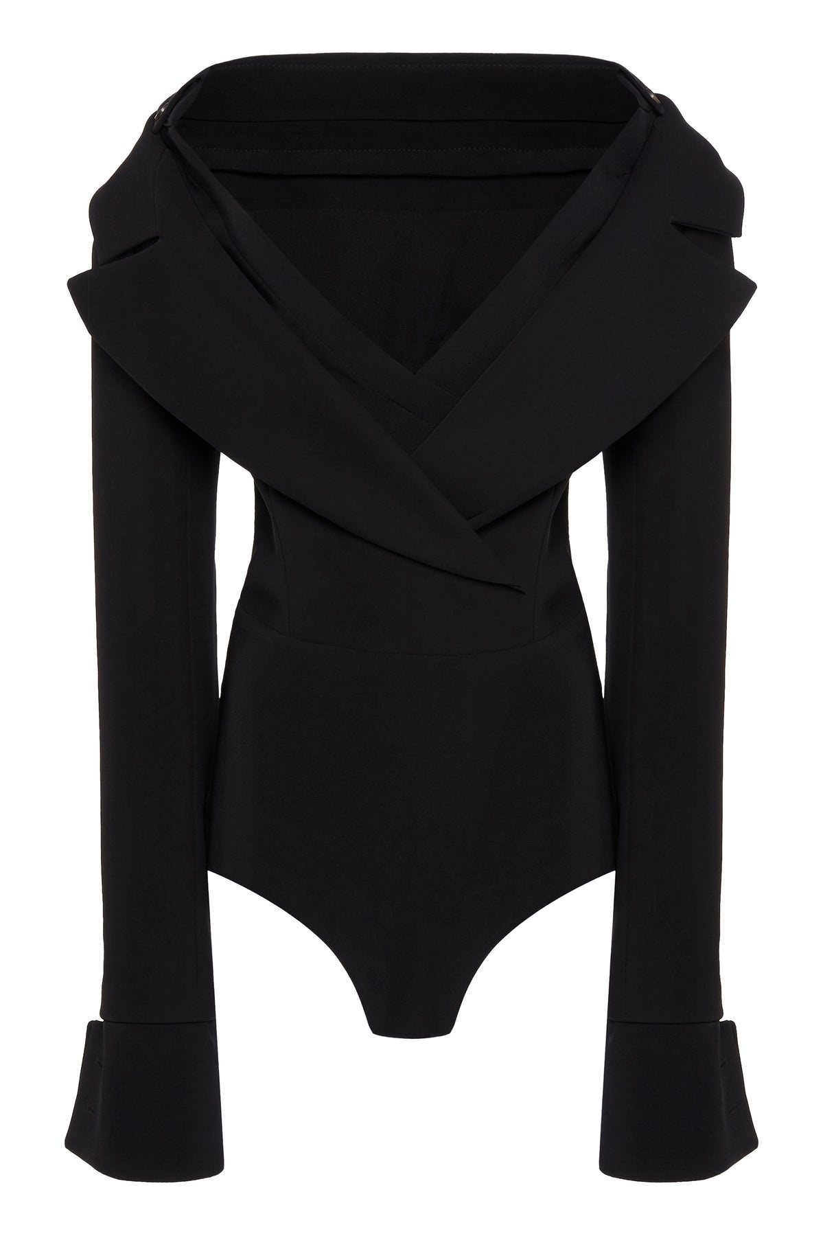 LOW CUT DÉCOLLETÉ BODYSUIT SHIRTING DETAIL BLACK - 8