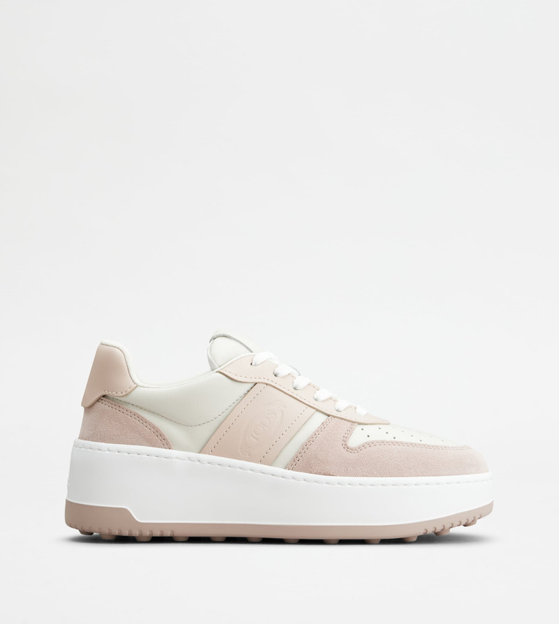 PLATFORM SNEAKERS IN LEATHER - PINK, OFF WHITE, WHITE - 1