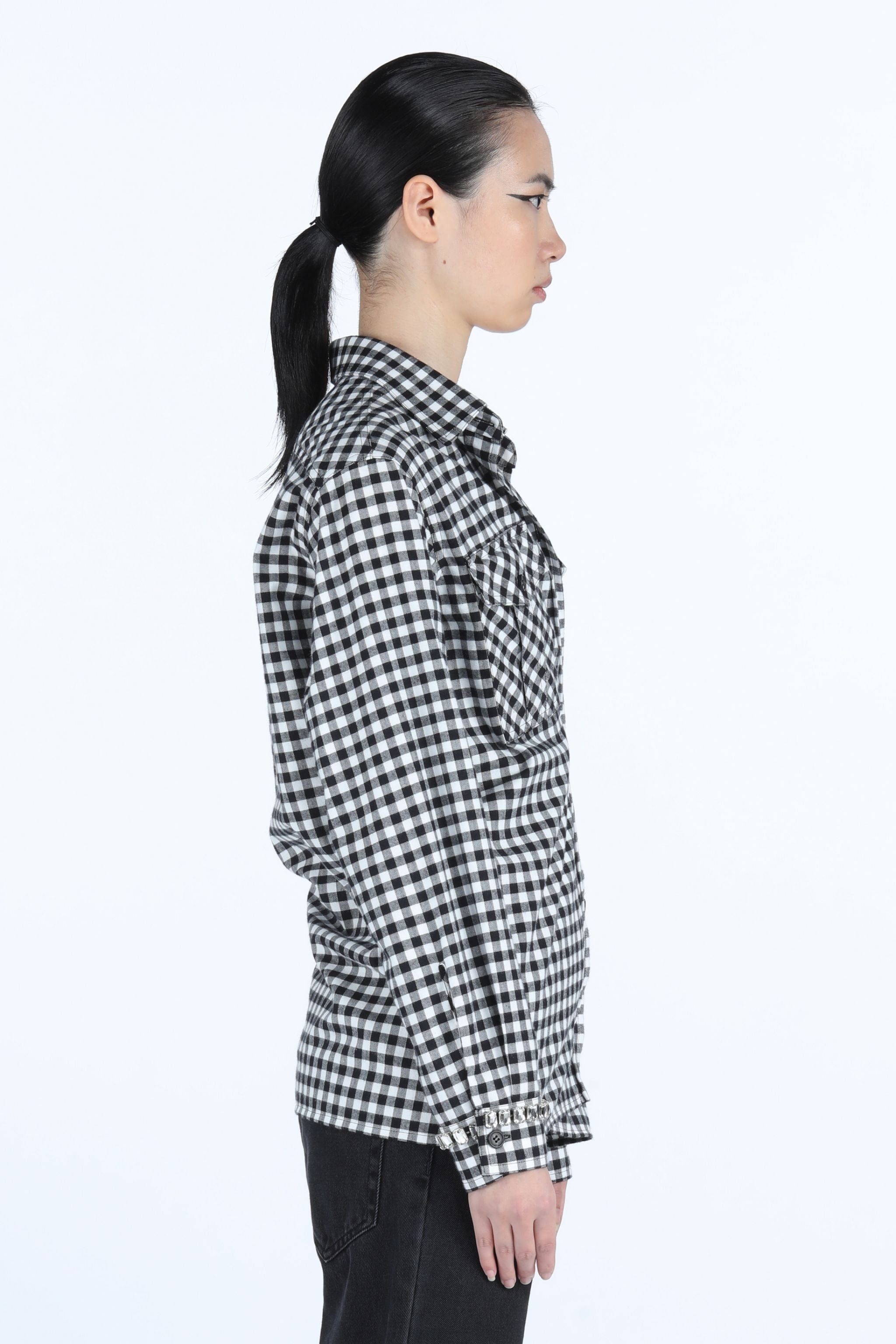 CRYSTAL-EMBELLISHED CHECKED COTTON SHIRT - 3