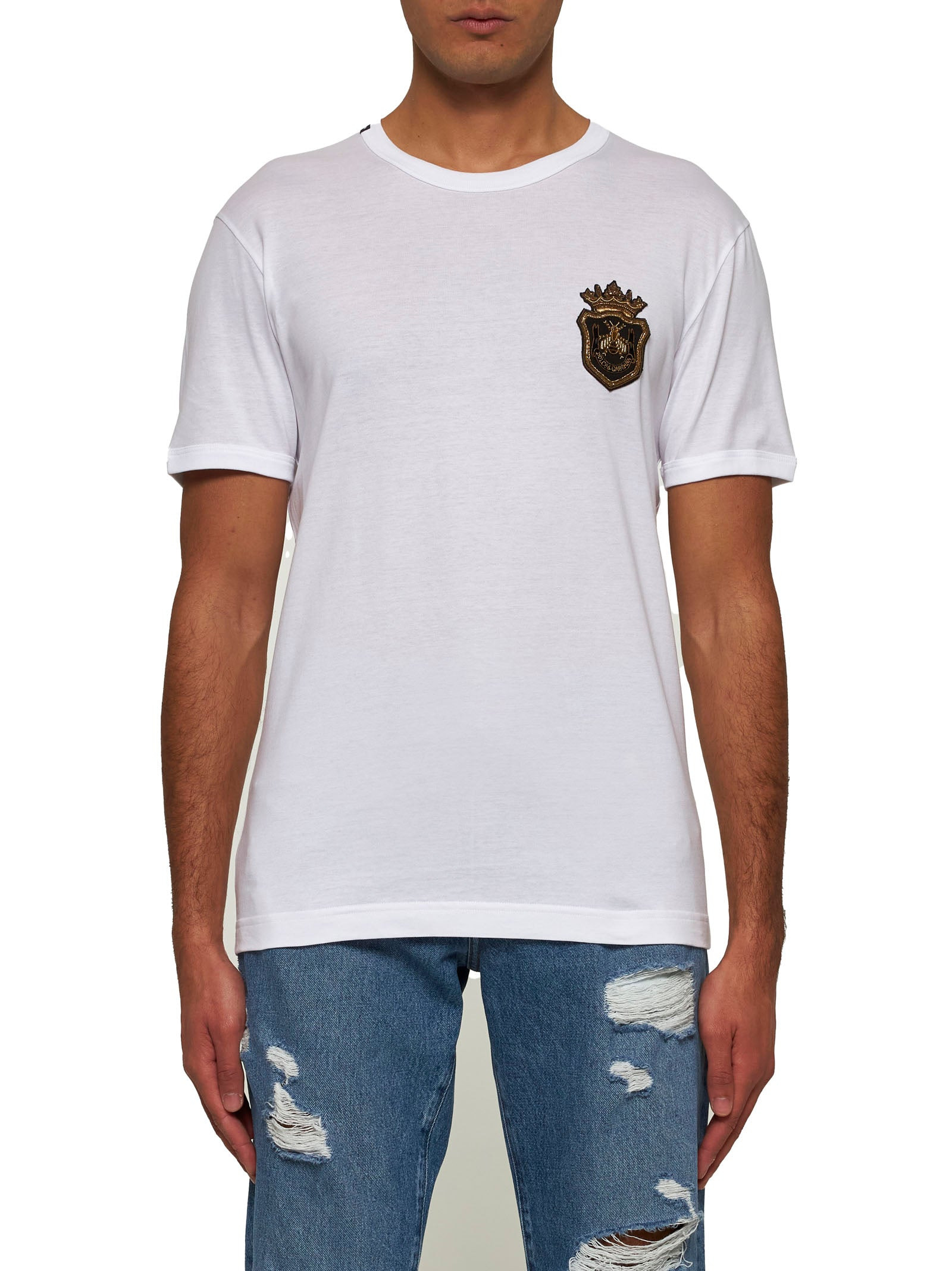 White cotton heraldic patch T-shirt - 2