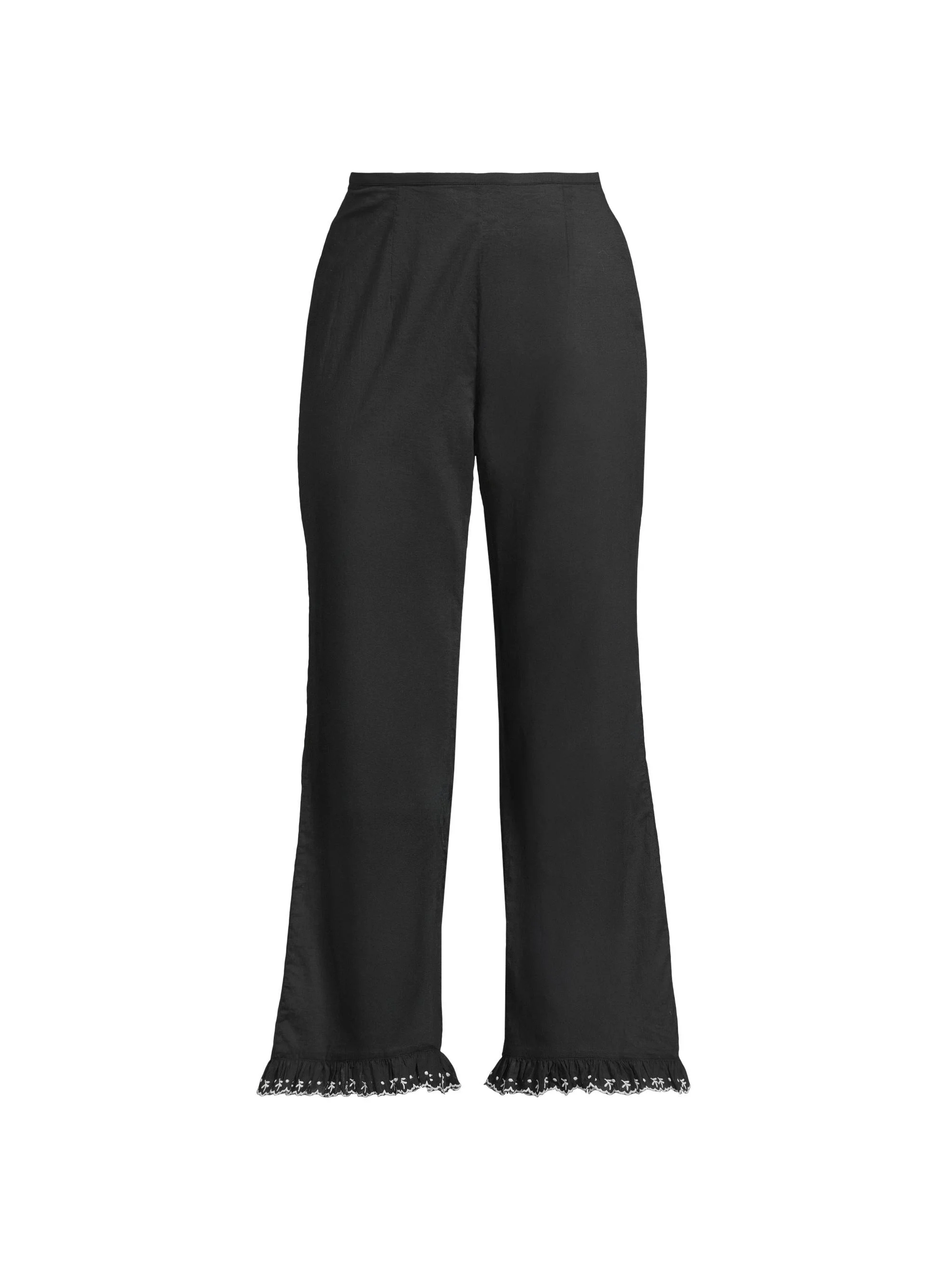 Women's Kaja Cotton Voile Embroidered-Hem Crop Pants - Black - 1