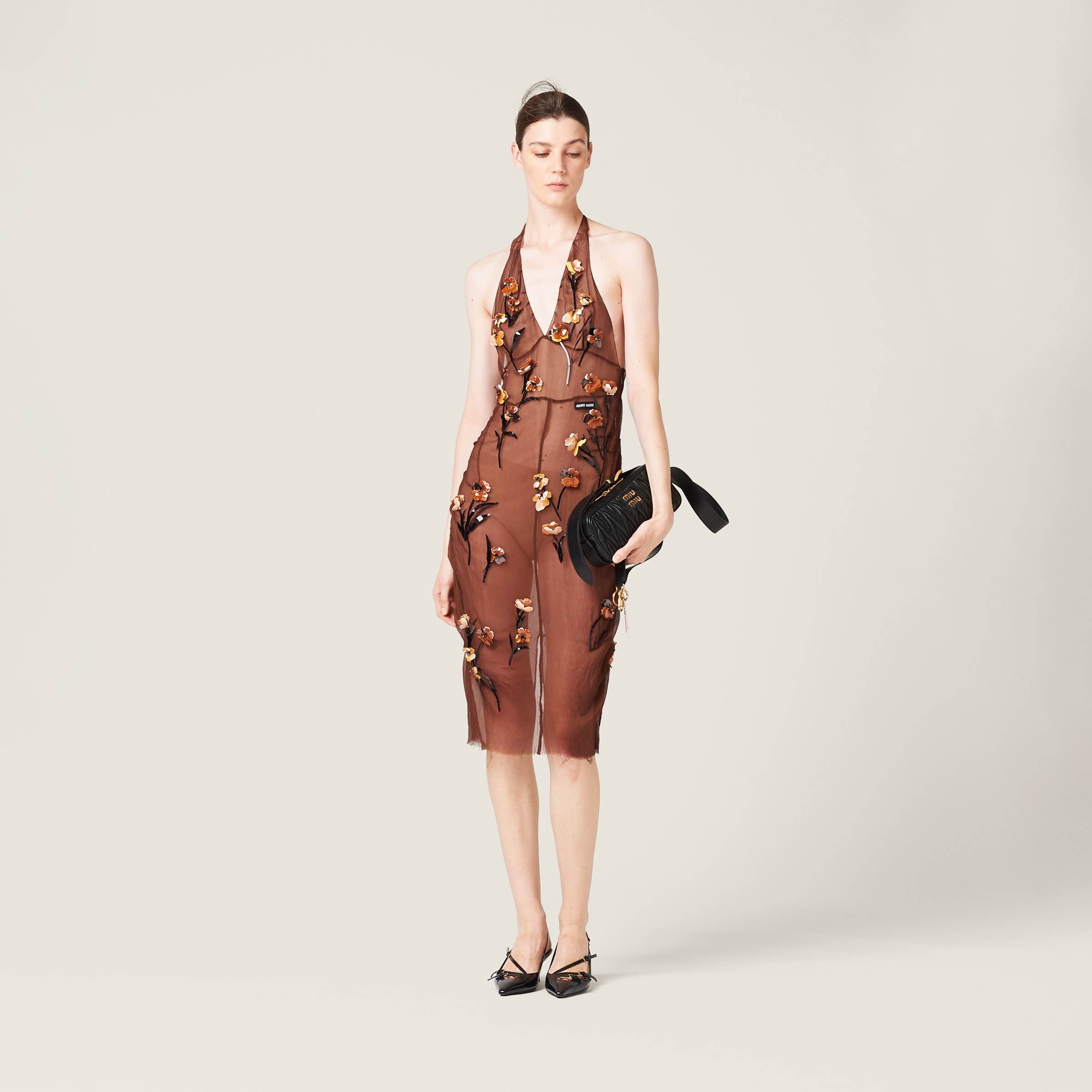 Chiffon dress with floral embroidery - 1