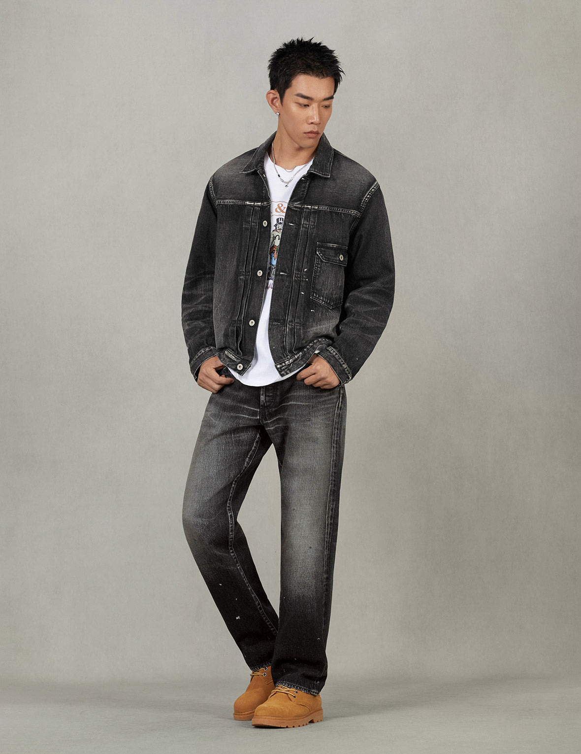 Washed Seagull Print Regular Fit Jeans - 17