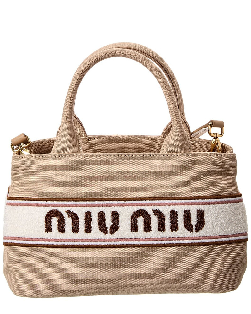 Miu Miu Miu Miu Flocked Canvas Top Handle Tote Bag outlook