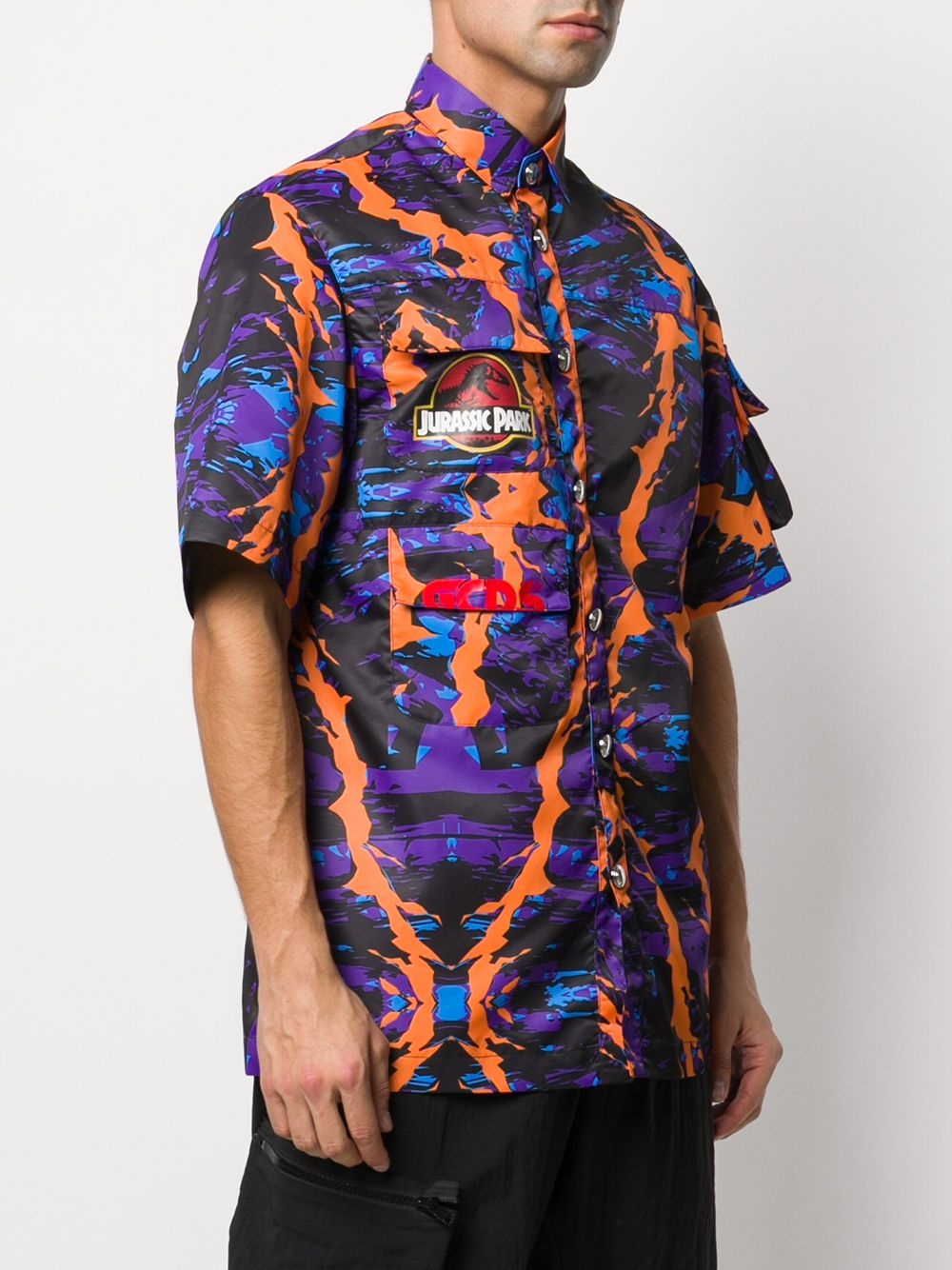 abstract print multi-pocket shirt - 4