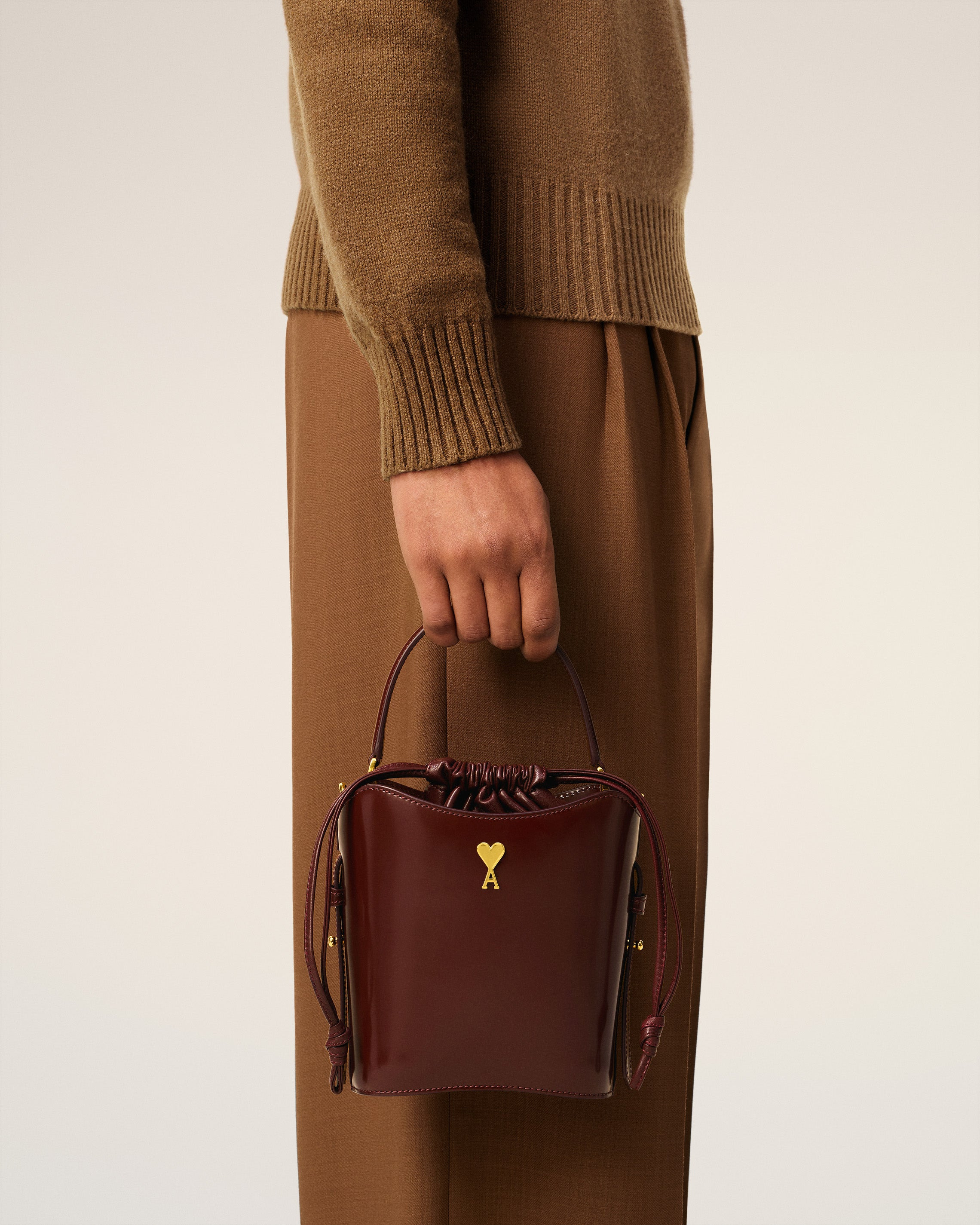 BURGUNDY GLAZED LEATHER MINI PARIS PARIS BUCKET BAG - 7