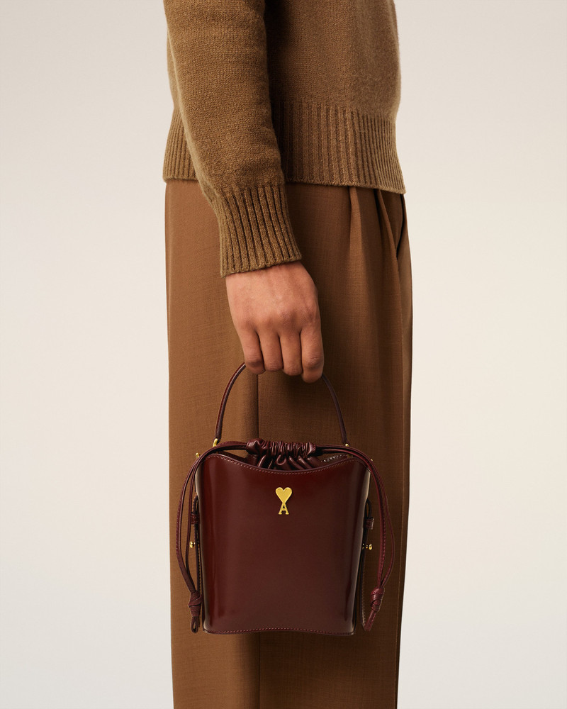 BURGUNDY GLAZED LEATHER MINI PARIS PARIS BUCKET BAG 7