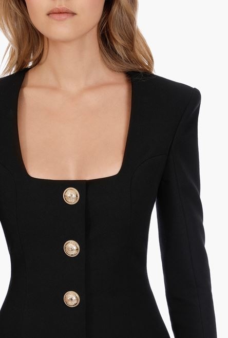 Short black wool dress with gold-tone buttons - 8