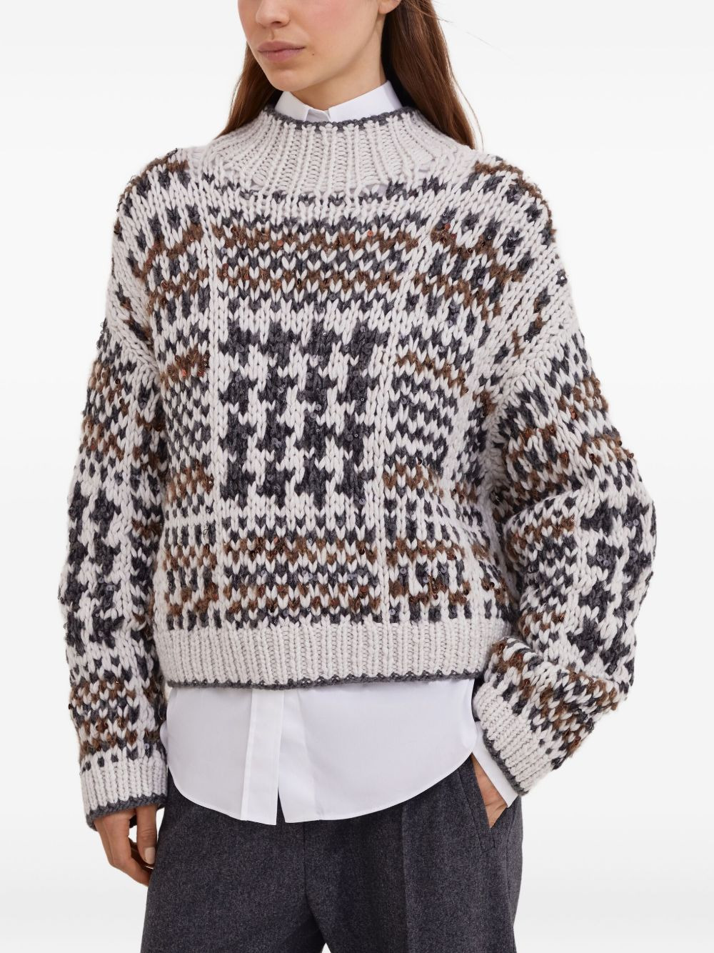 sequin-embellished patterned sweater - 3