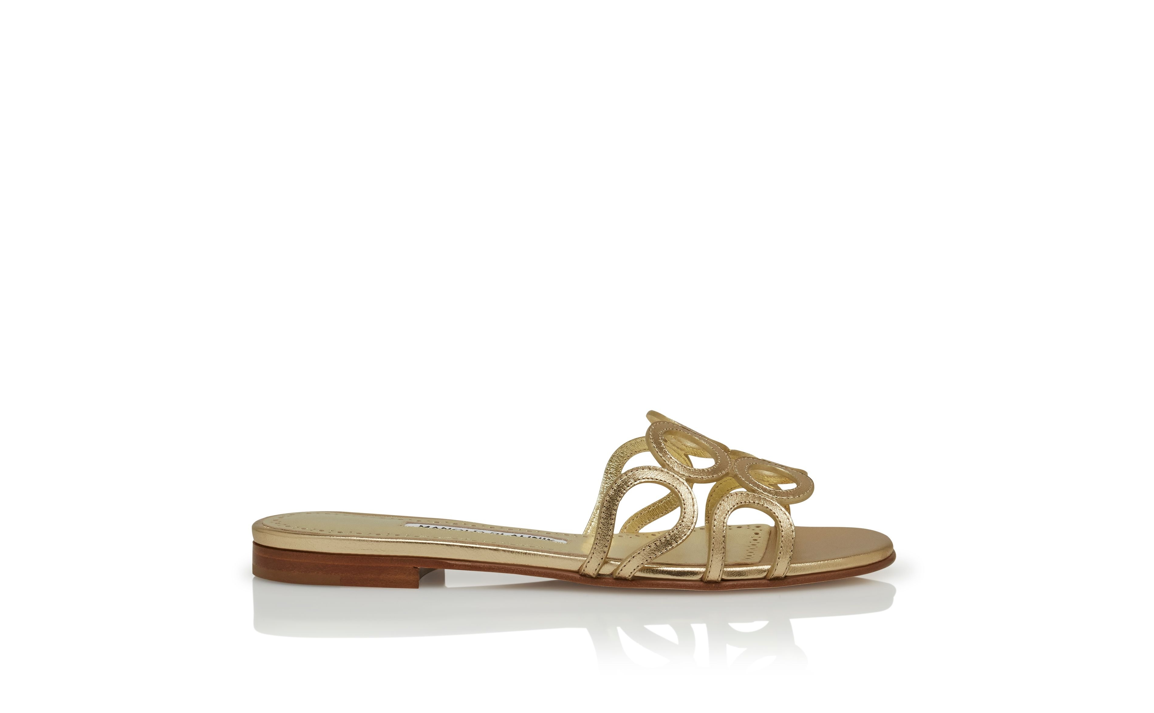 Gold Nappa Leather Open Toe Flat Mules - 1