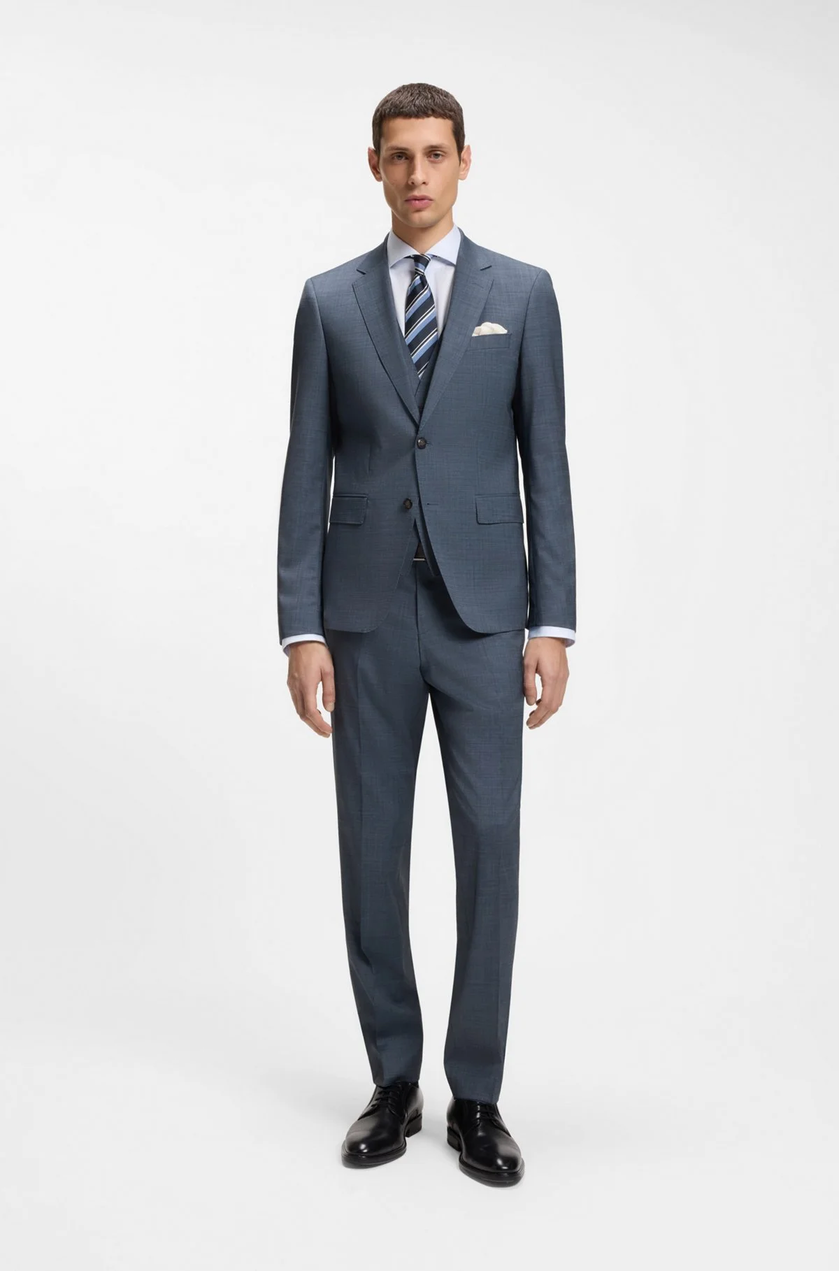 THREE-PIECE SLIM-FIT SUIT IN PATTERNED STRETCH WOOL - 1