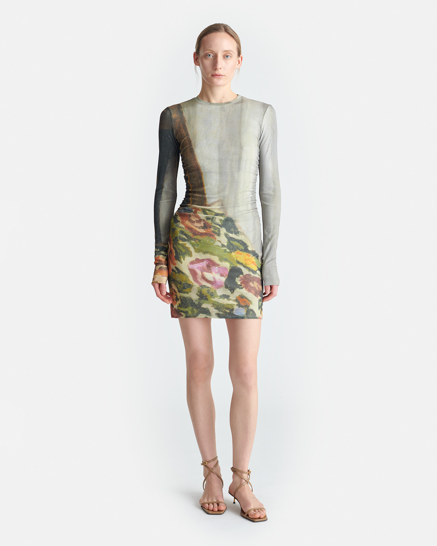 Printed Mesh Jersey Mini Dress - 3