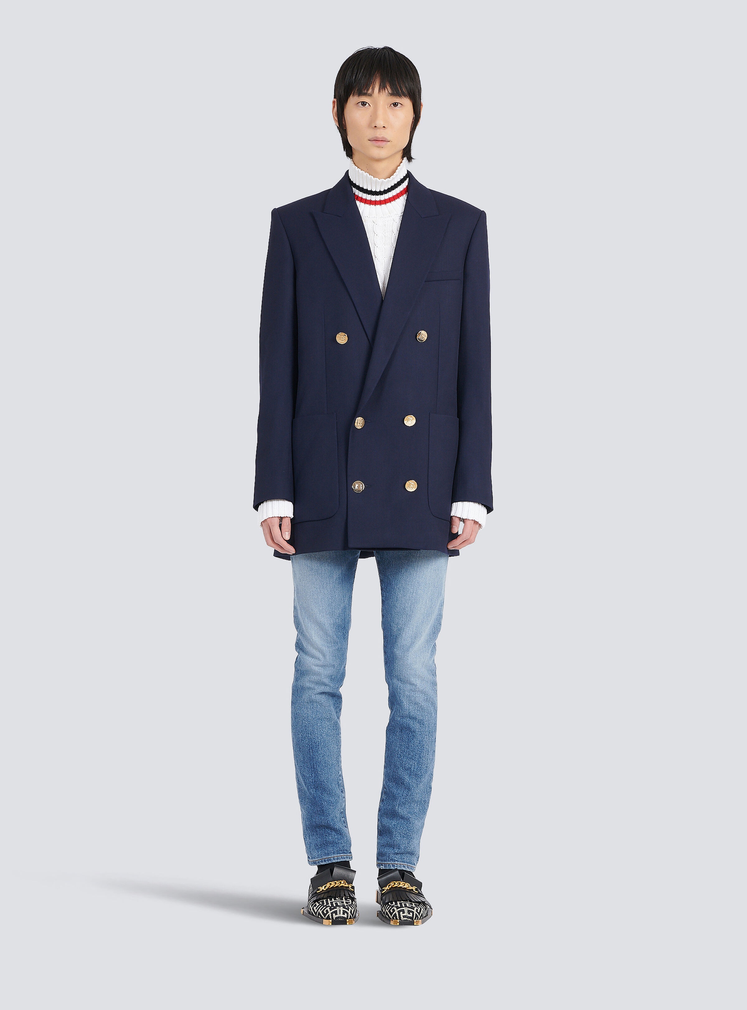 Twill blazer with double-breasted silver-tone buttoned fastening - 3