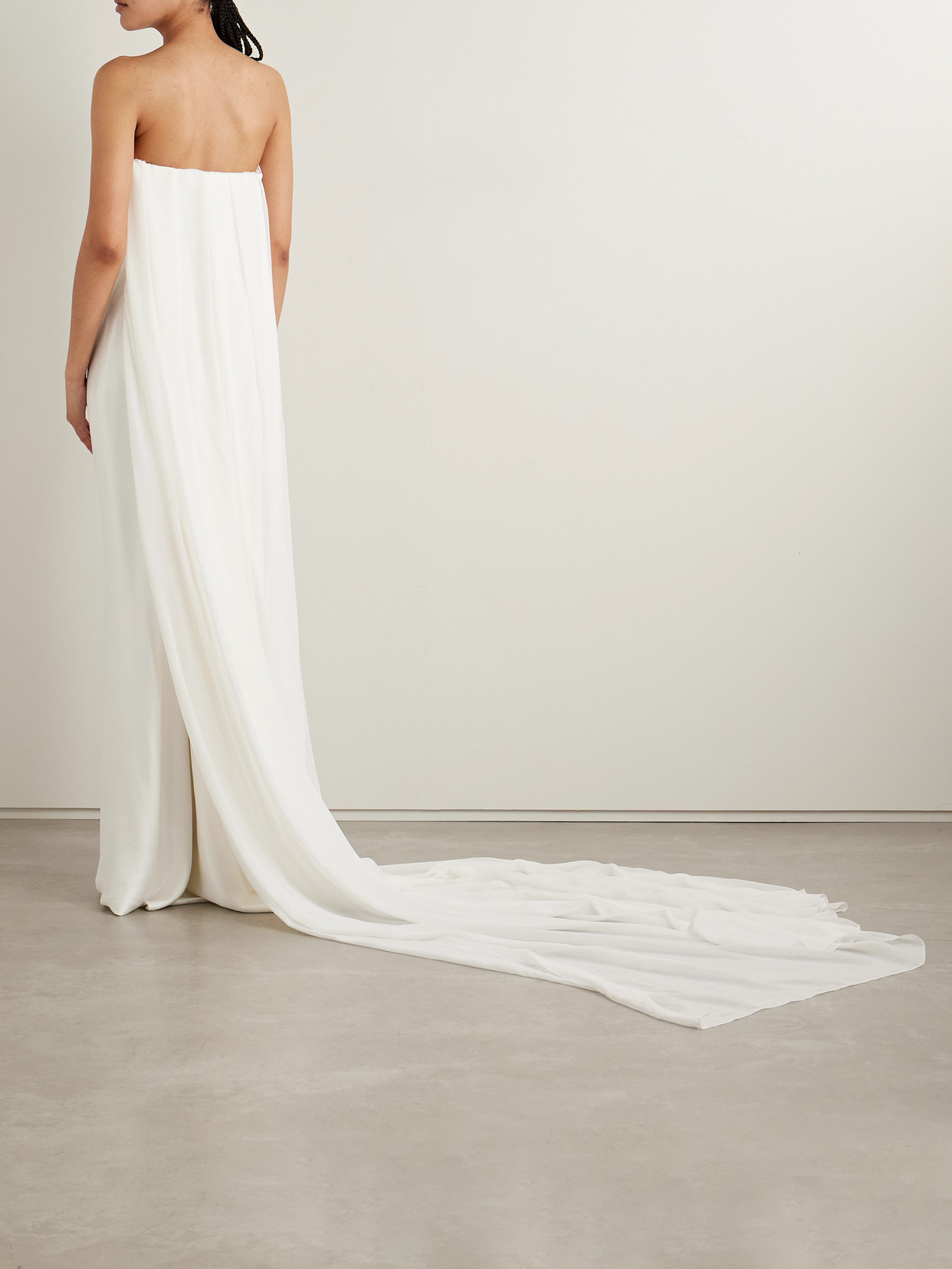 Galaxy Cape-effect Strapless Organic Silk Chiffon-trimmed Satin Gown - 3