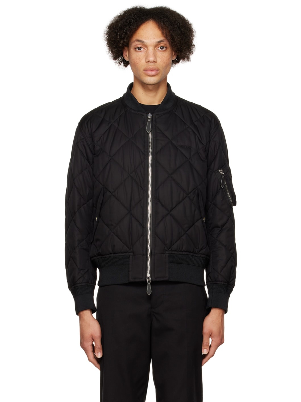 Black Diamond Quilted Bomber Jacket - 1