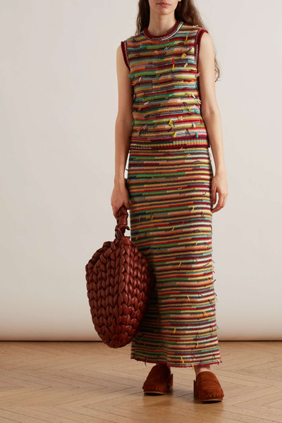 Chloé Frayed striped cashmere, wool and silk-blend maxi skirt outlook