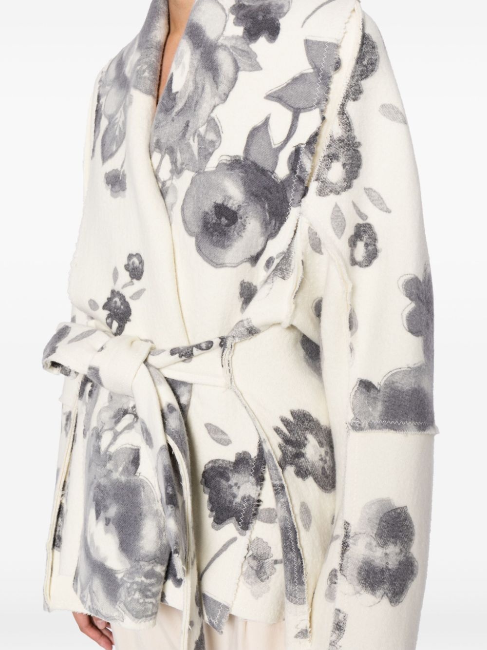 floral-print belted short coat - 5