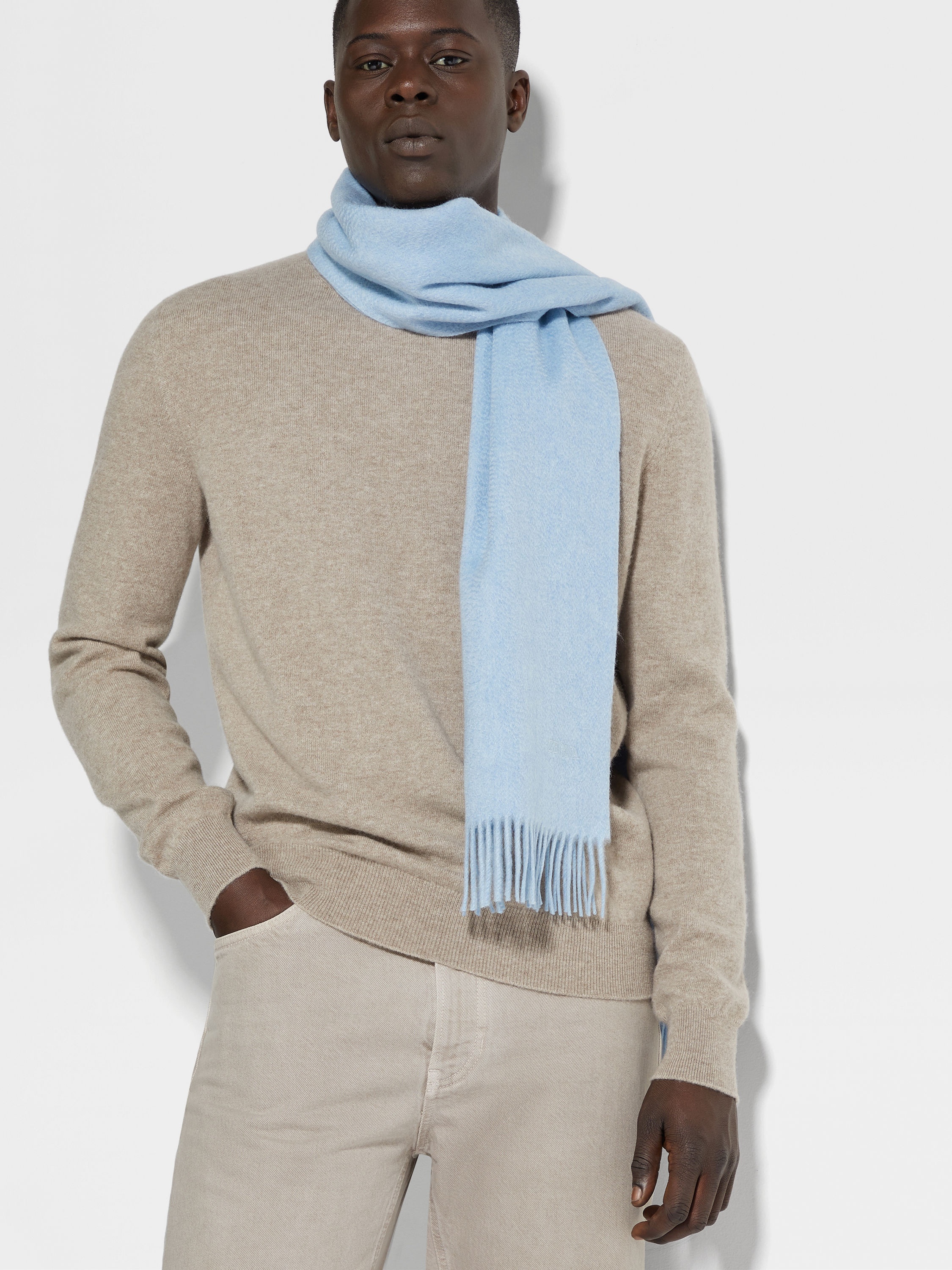 LIGHT BLUE OASI CASHMERE SCARF - 3