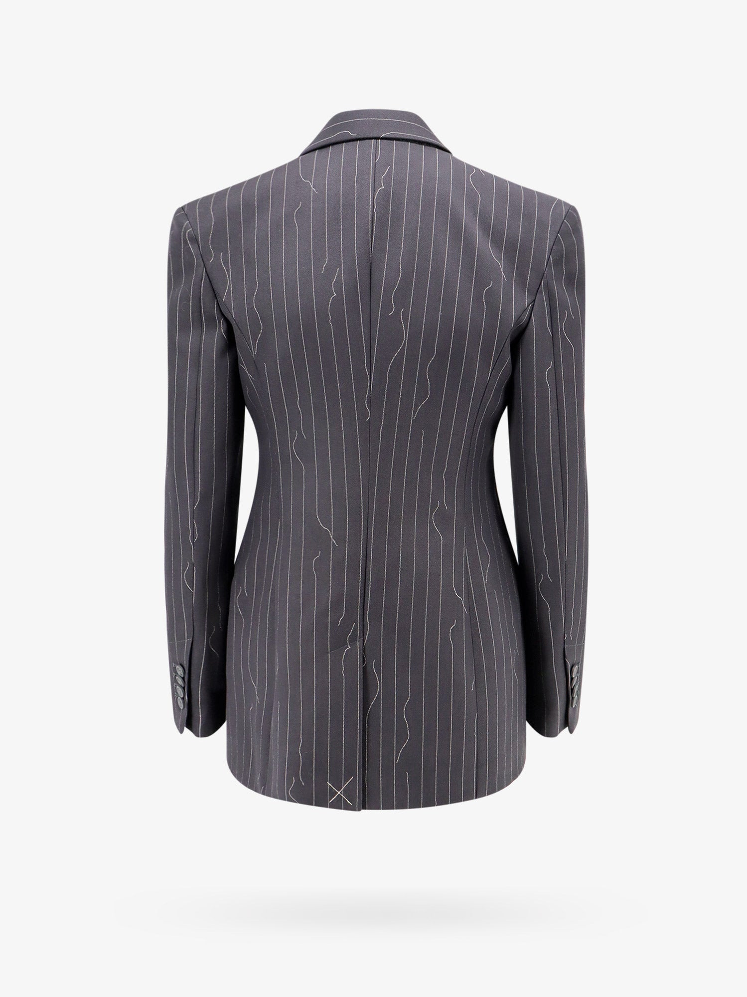 Pinstripe Fabric Blazer With Shoulder Pads - 2