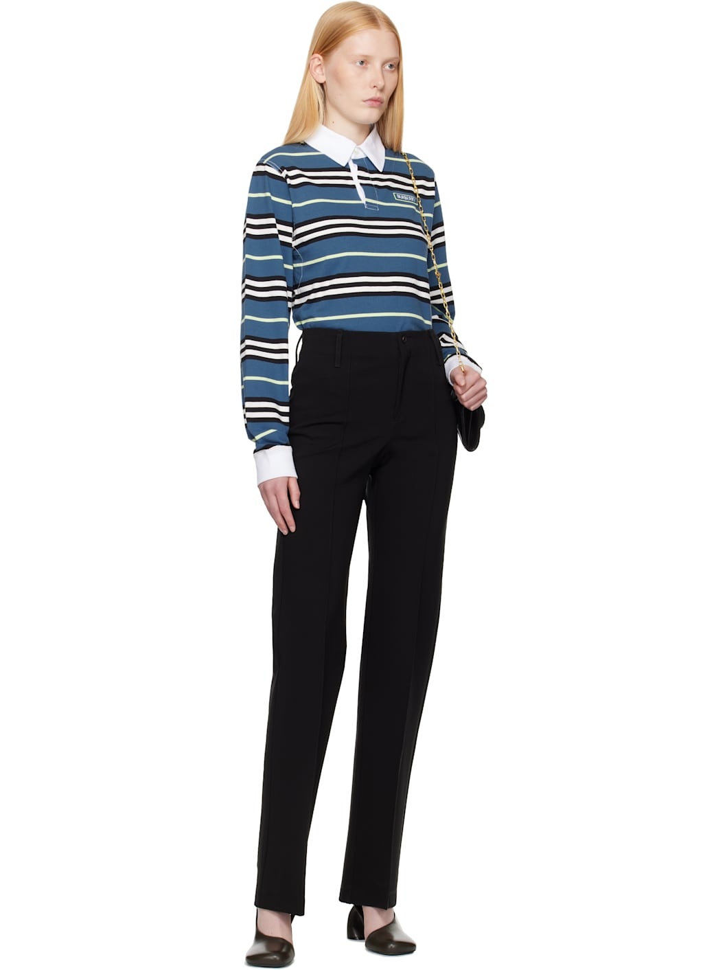 Blue Long-Sleeve Striped Cotton Polo - 5