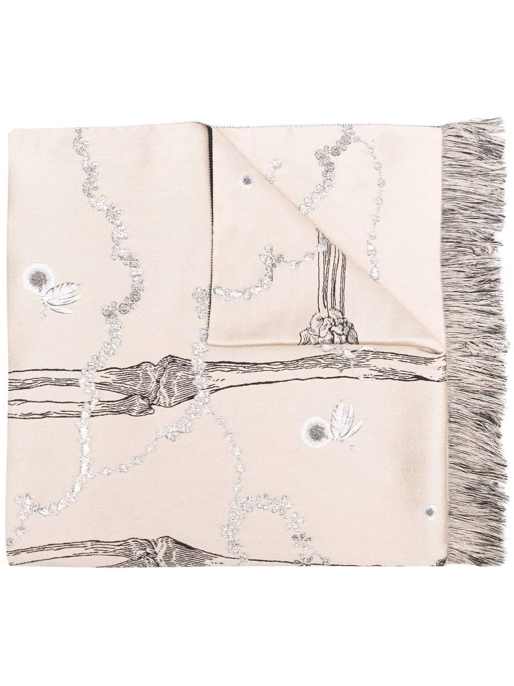 frayed skeleton-print scarf - 1