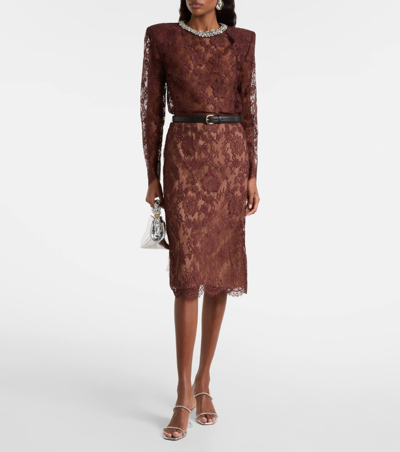 self-portrait Belted floral lace midi skirt outlook