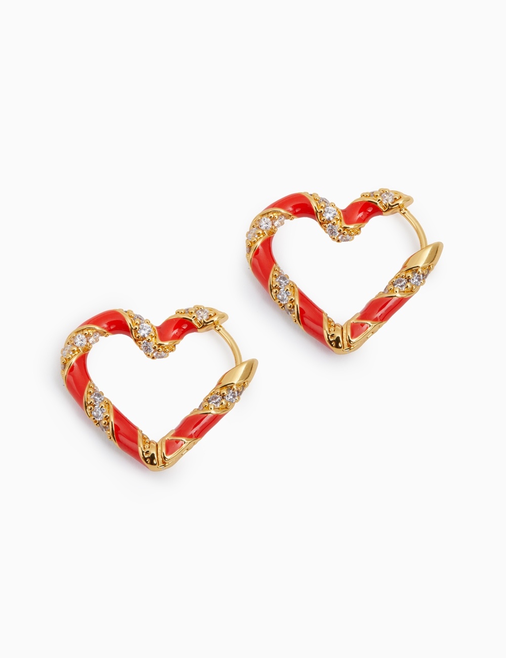 CANDY STRIPE PAVE HEART HOOPS - 3