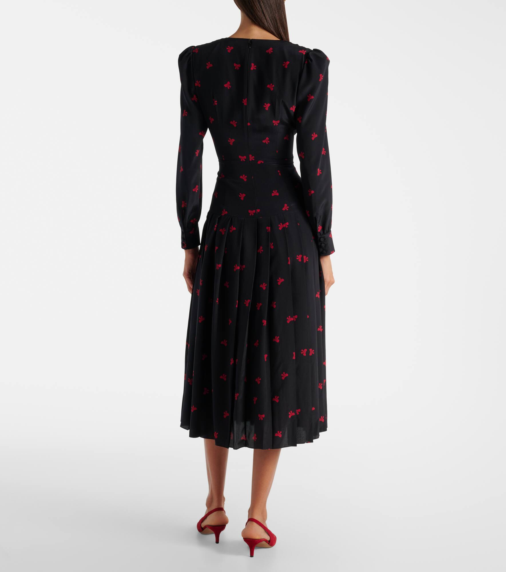 Bow-detail printed silk midi dress - 3