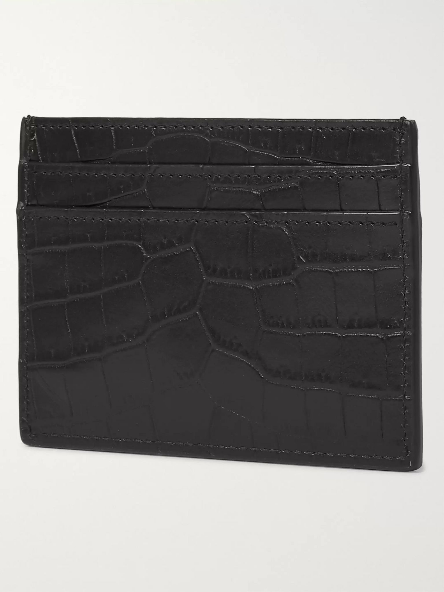 Logo-Appliquéd Croc-Effect Leather Cardholder Black - 2