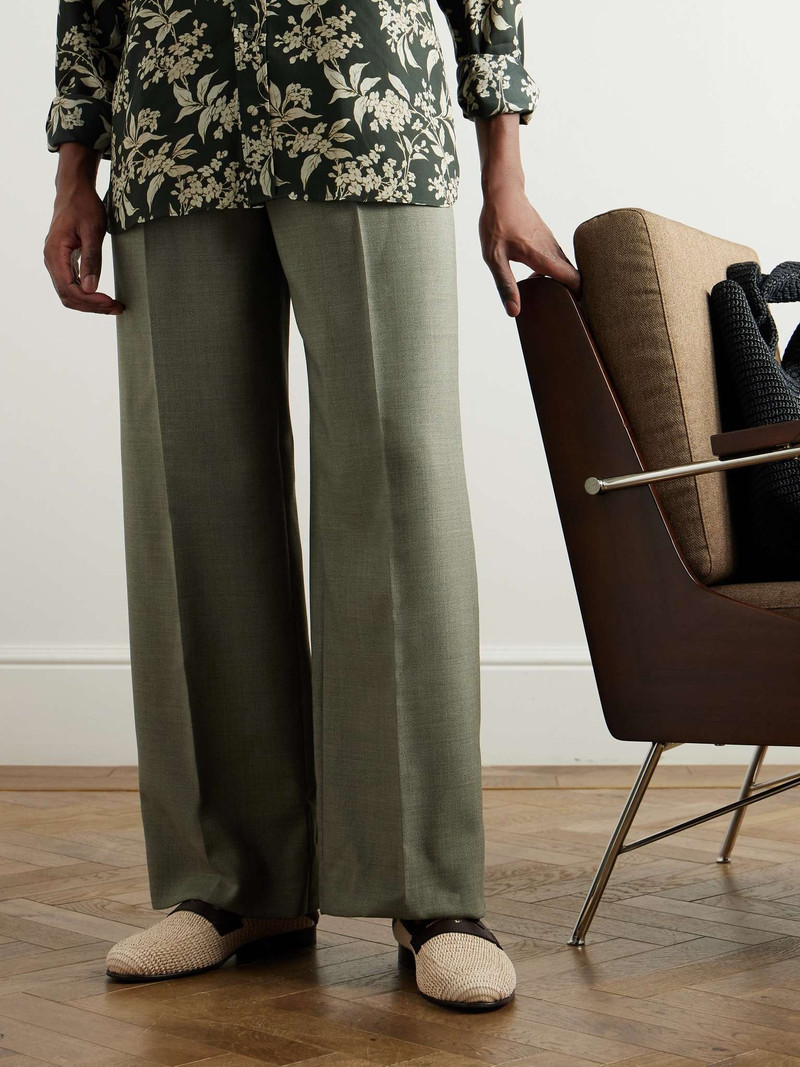 Manolo Blahnik Padstow Collapsible-Heel Leather-Trimmed Raffia Loafers outlook