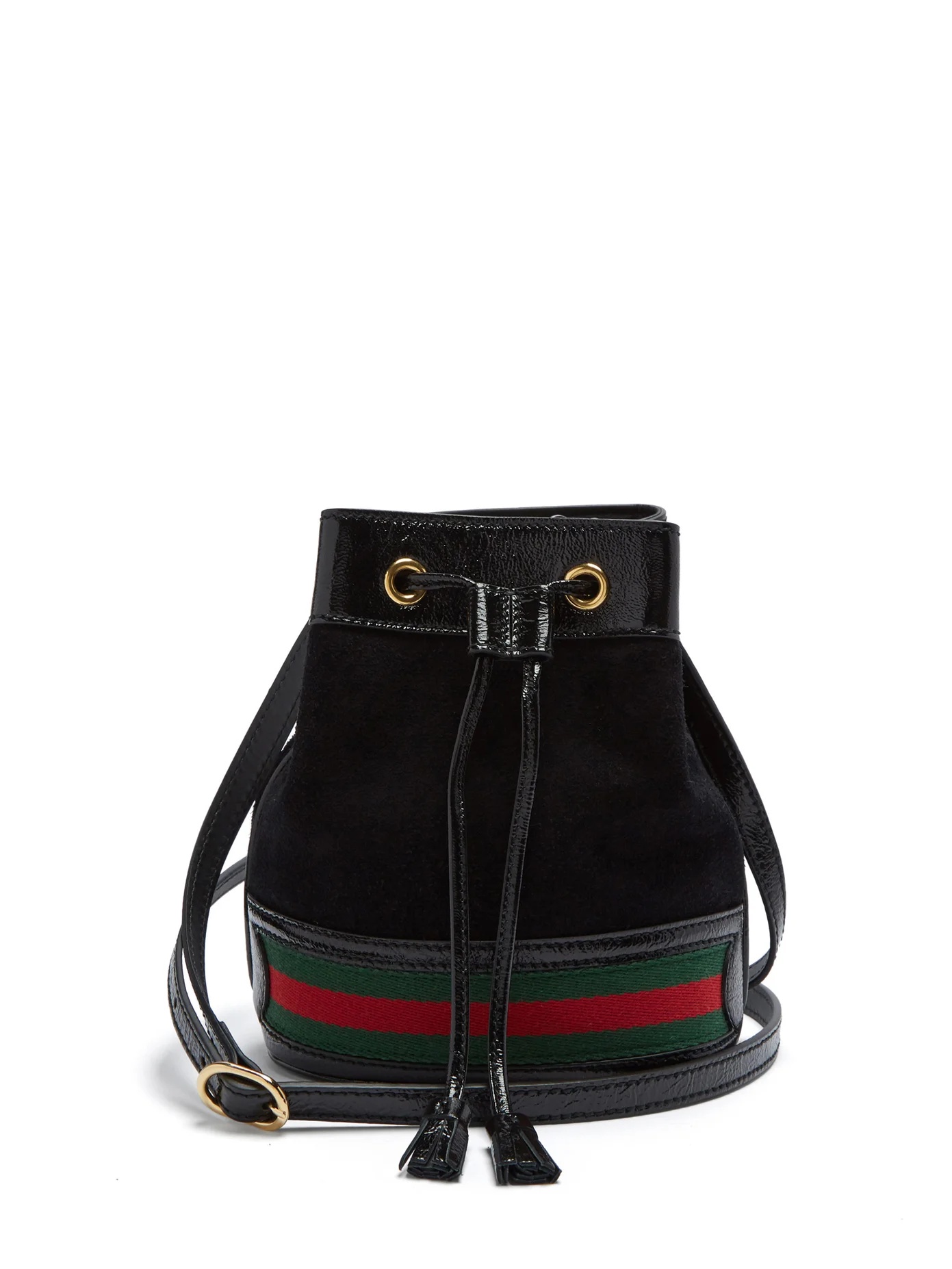 Ophidia Web-striped mini suede bucket bag - 1