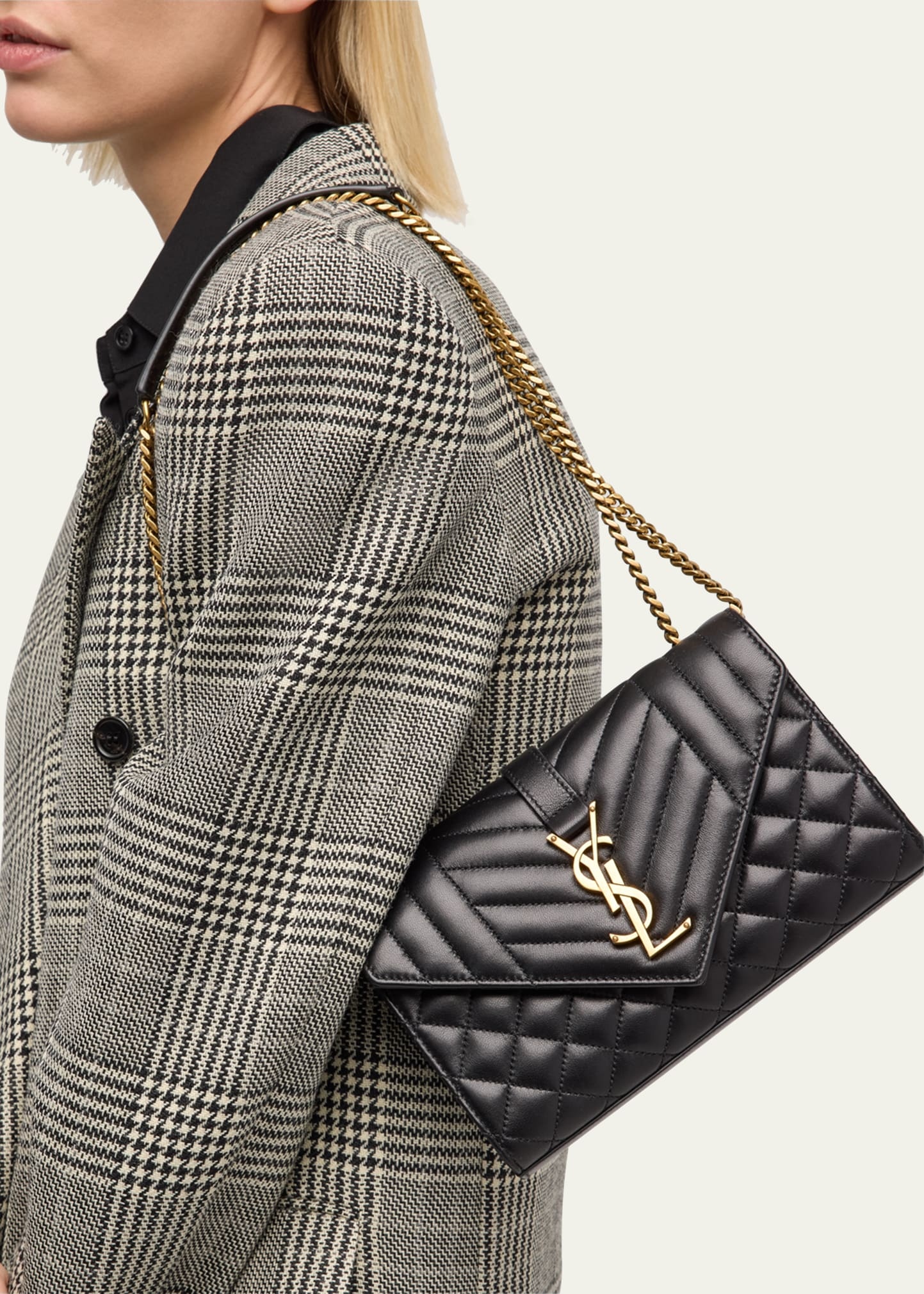 Envelope Triquilt Small YSL Shoulder Bag in Smooth Leather - 2