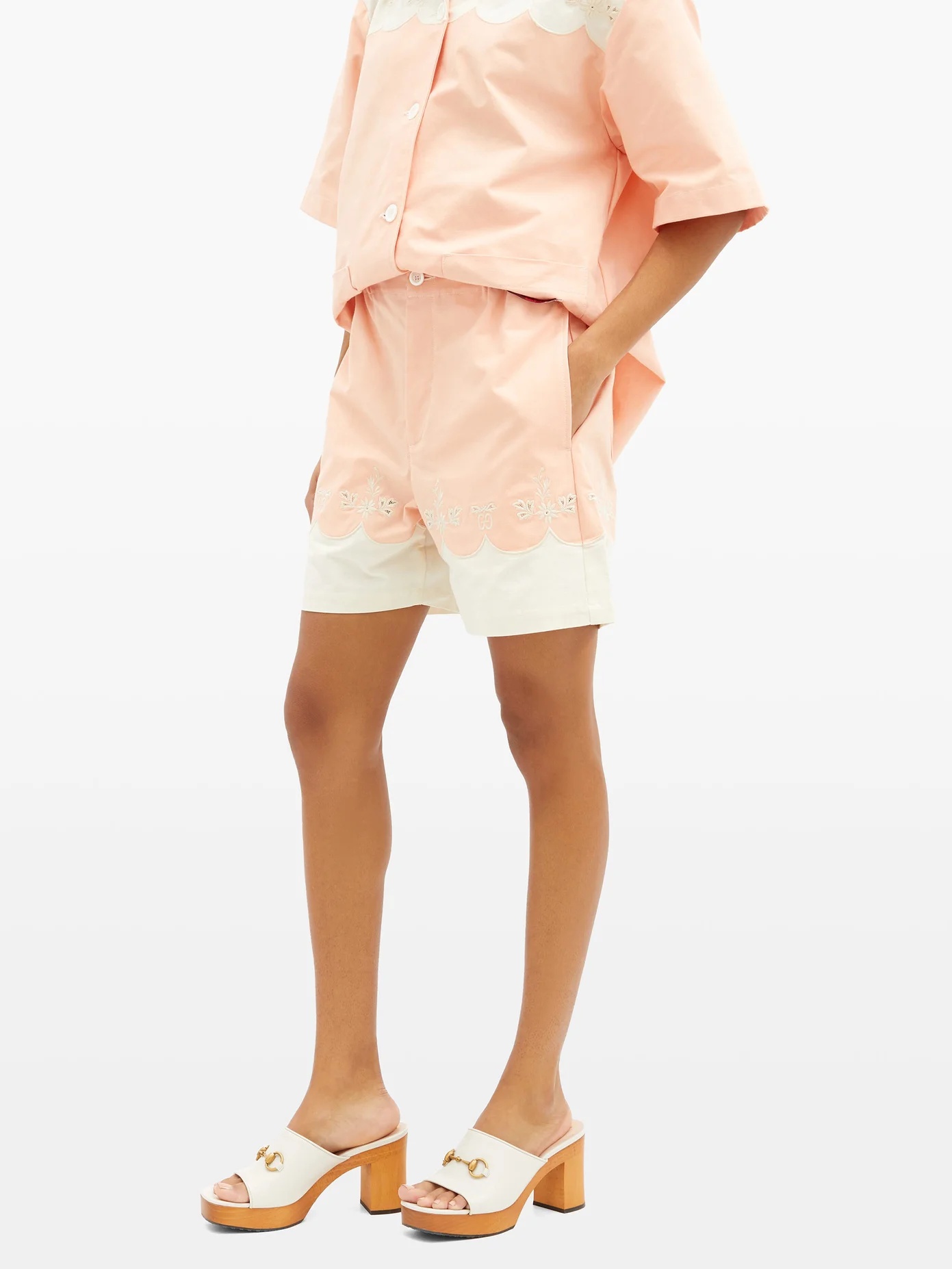 Scalloped cotton-poplin shorts - 6